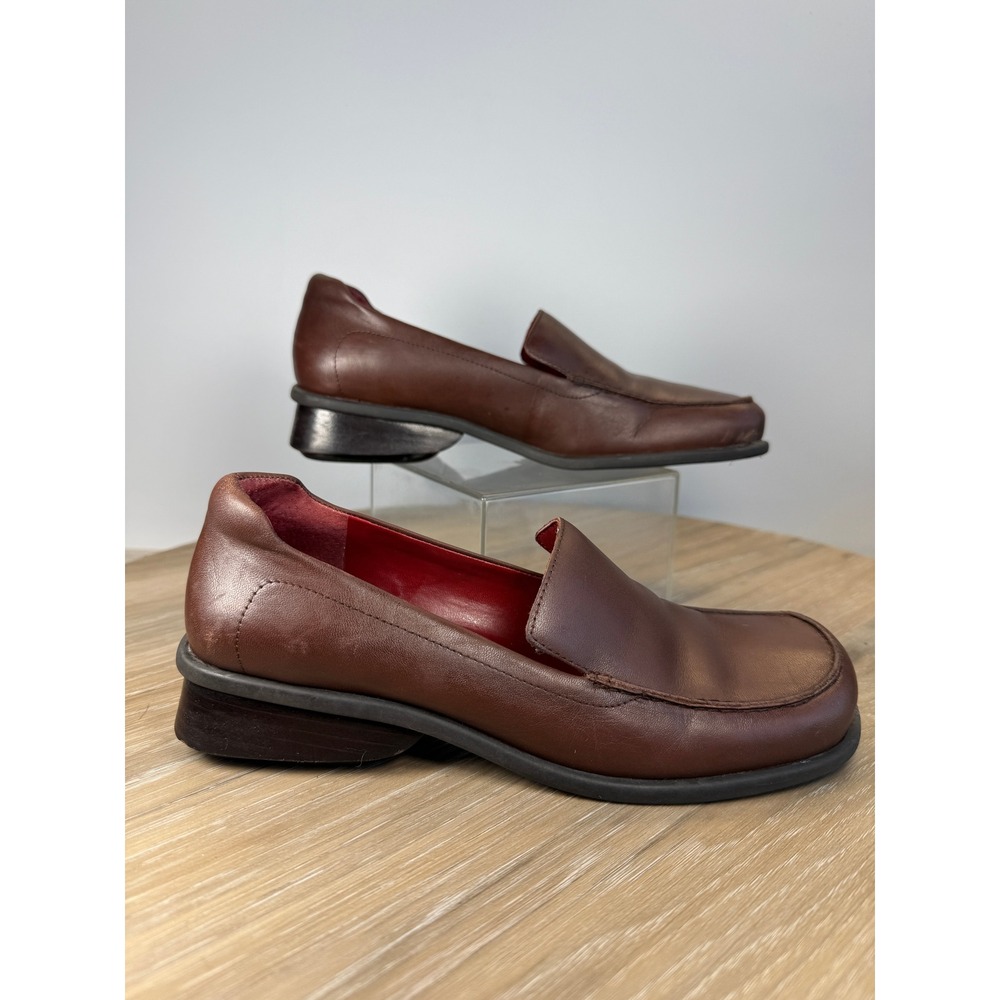 Westies Womens 6.5 Loafers Cormac Brown Leather Square Toe Block Heel Work Shoes - Picture 3 of 10